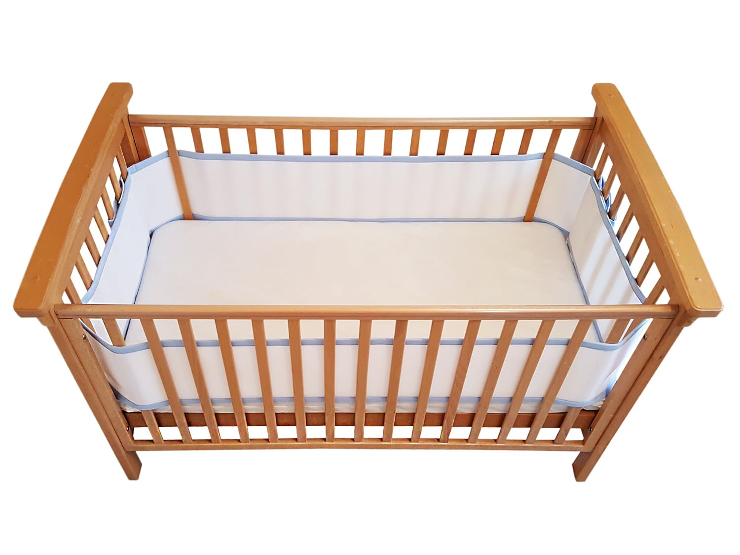 四面透气婴儿床垫,双层外垫,无缠绕风险设计,气流* 3d 网格婴儿床衬垫