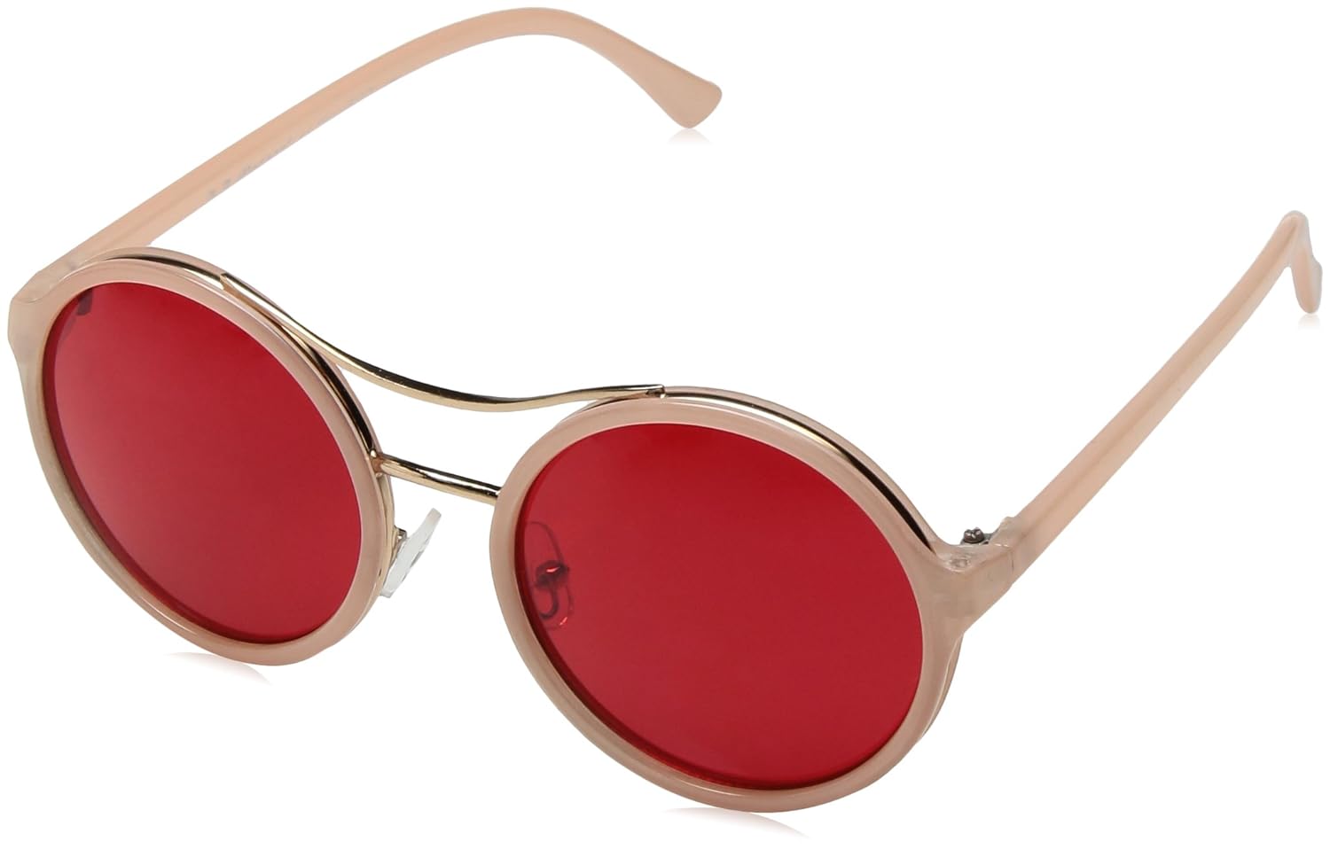 a.j. morgan 女式鸵鸟圆形太阳镜,浅粉色/红色镜片,51 毫米