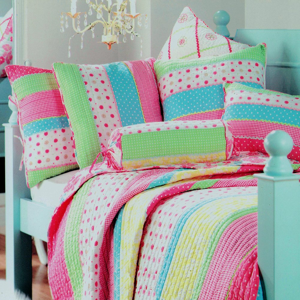 xql 100% 棉质女孩可爱公主 olivia 2件套拼接夹棉床单 – 单人床