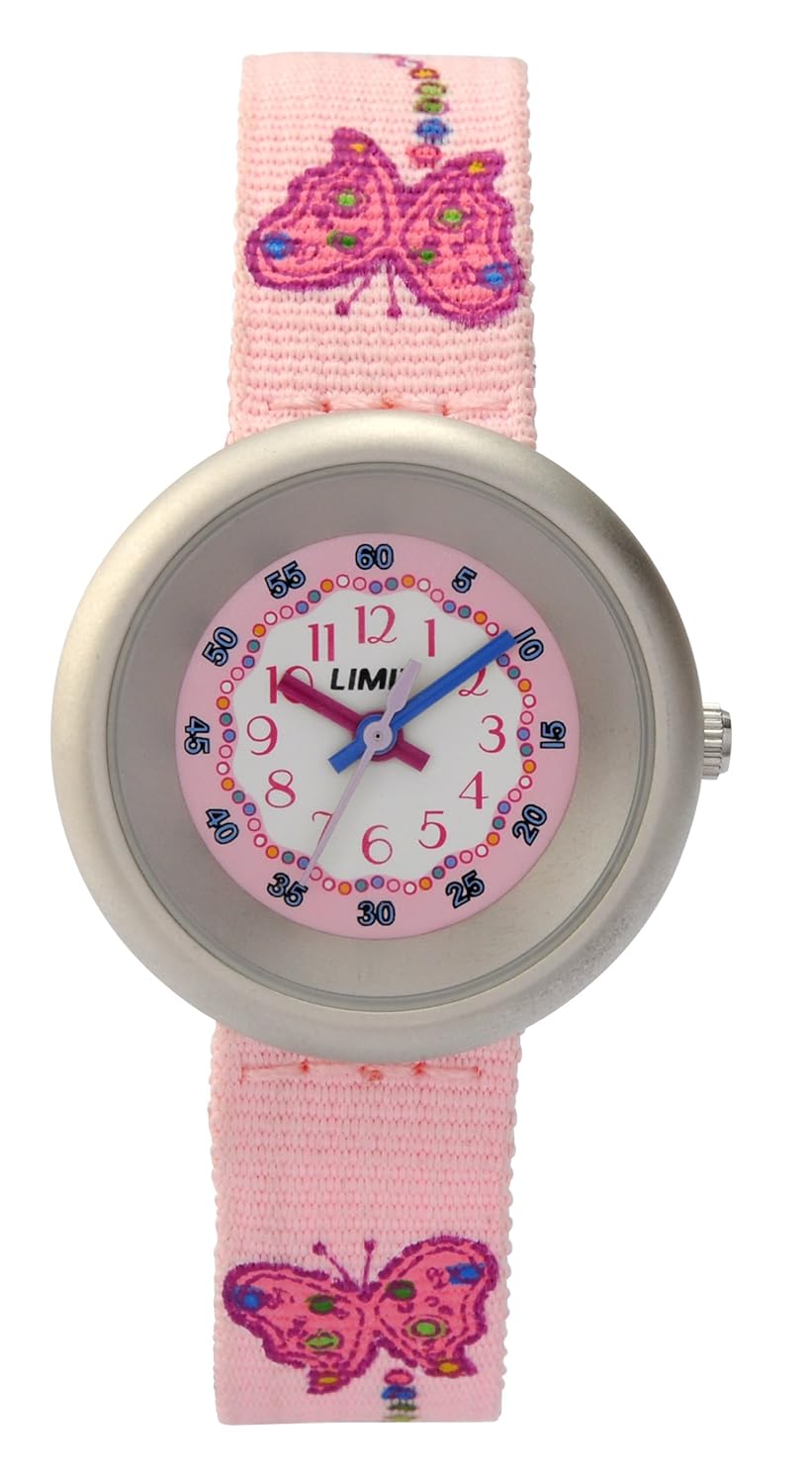 limit 女孩银有色表带腕表6698.24配粉红色和白色表盘