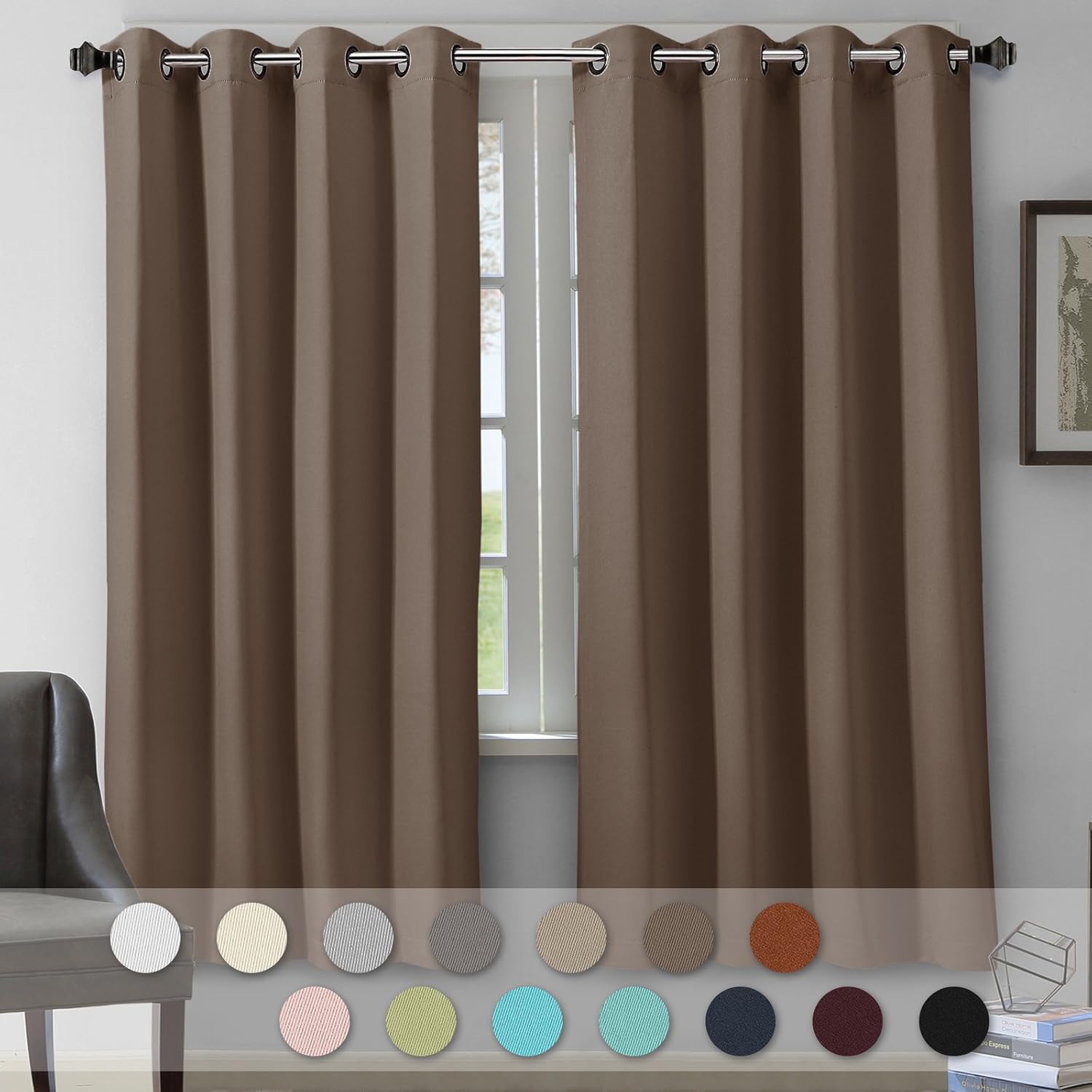 veeyoo 卧室遮光窗帘 2 片 - 隔热金属扣眼窗帘带背扣加厚遮光帘客厅