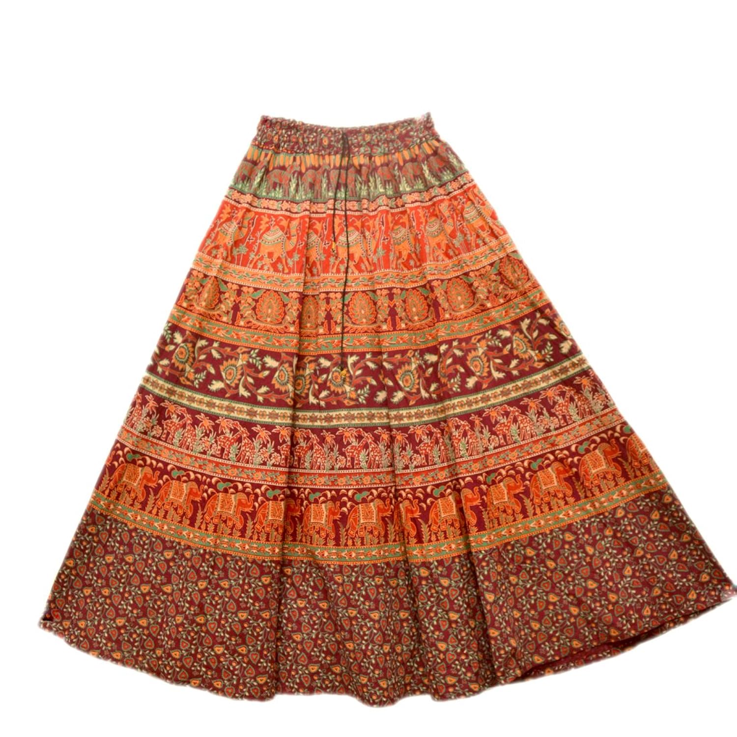 odishabazaar long sanganeri printed skirt with elephants and