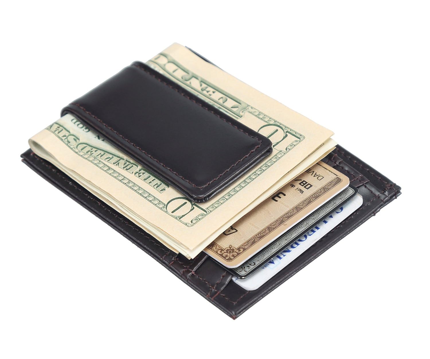 polare 男式纤薄 rfid 屏蔽全粒面皮革磁铁钱夹信用卡钱包