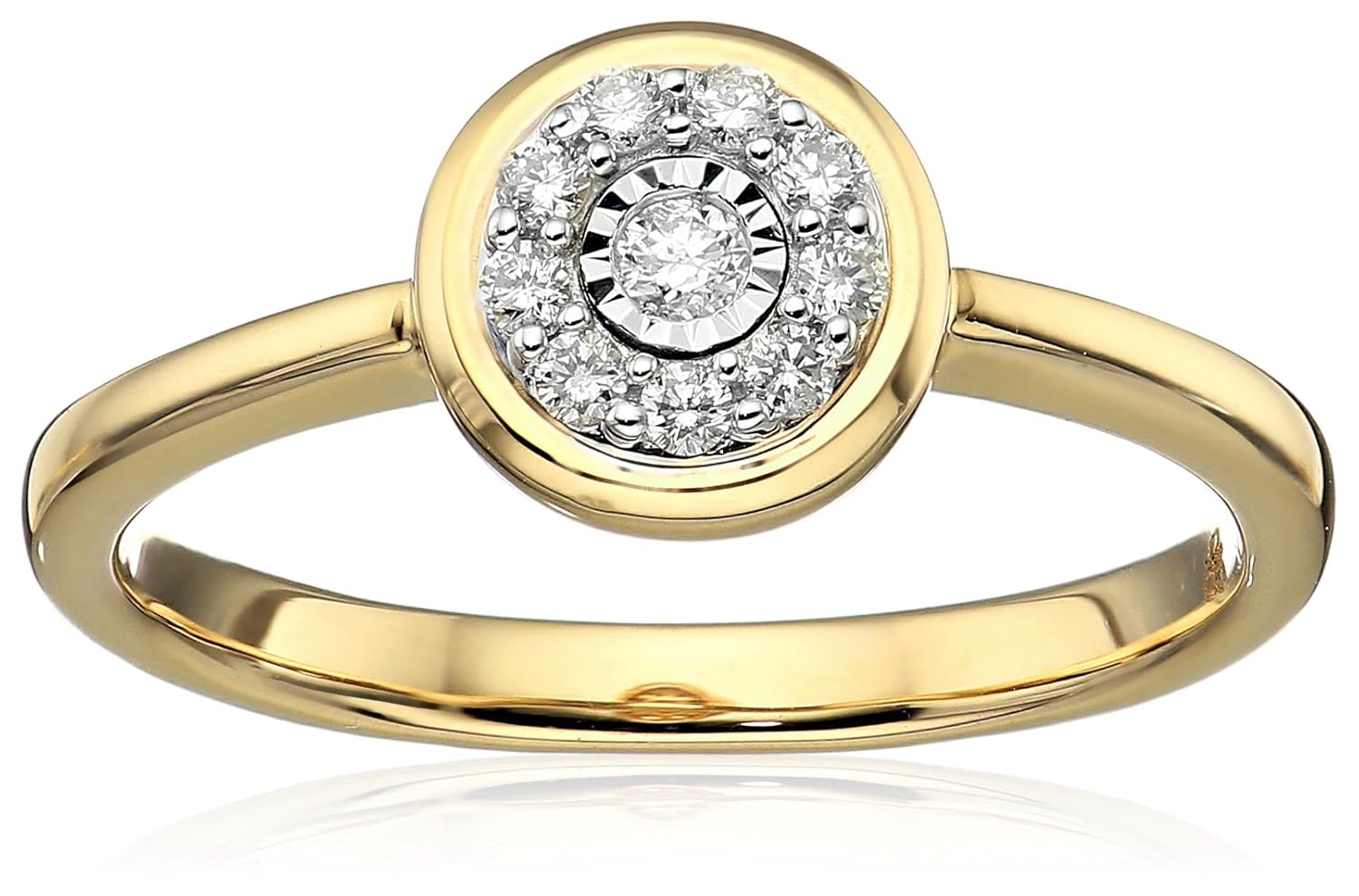 10k 黄金圆形切割钻石定情戒指(总重 1/10 克拉,白色,i1-i2 净度)