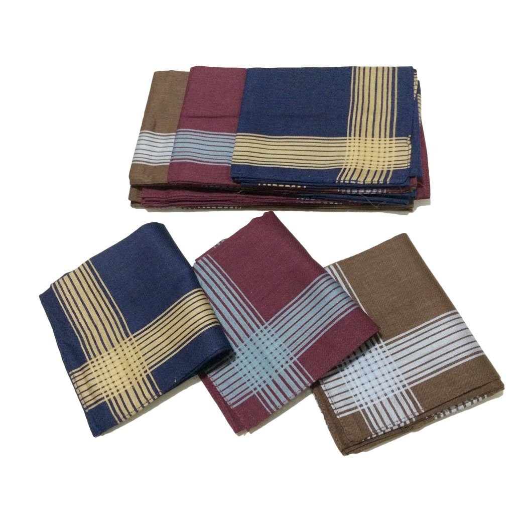 owm handkerchief 12 条装蕾丝边条纹深色素棉手帕散装