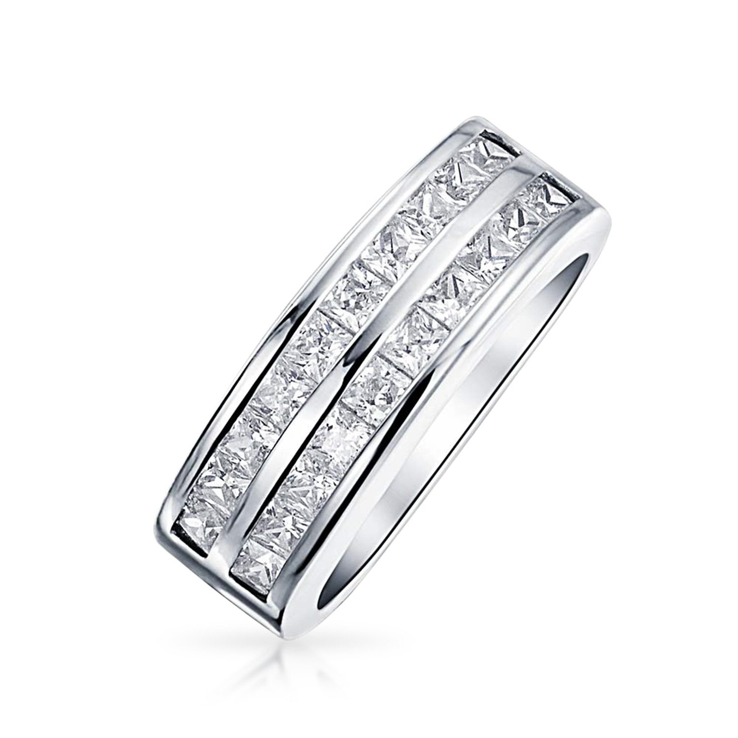bling jewelry 贝灵珠宝 双排槽镶公主方形切割锆石 结婚戒指 925纯银