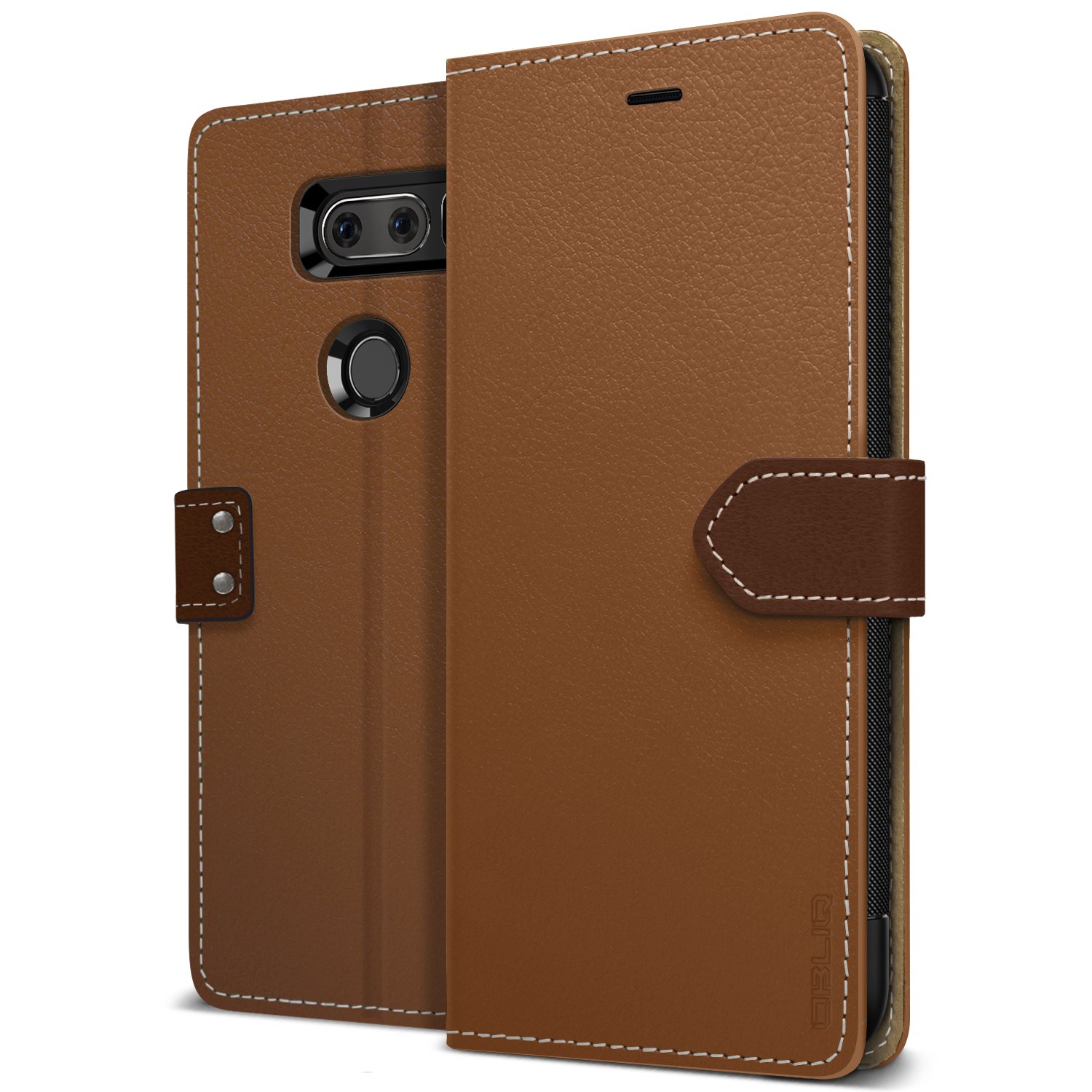 obliq 高级皮革钱包手机壳 cardholder 支撑适用于 lg v 20 – 棕色