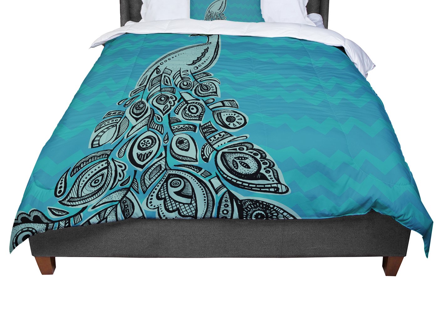 kess inhouse 盖被 brienne jepkema "孔雀蓝 ii"蓝绿色被子 青绿色