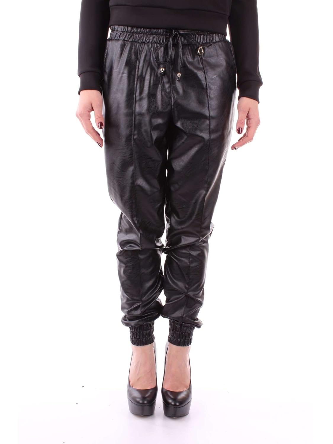 mangano 女人 a18pmng00078nero 黑色 人造皮革 裤子/意大利直邮【亚