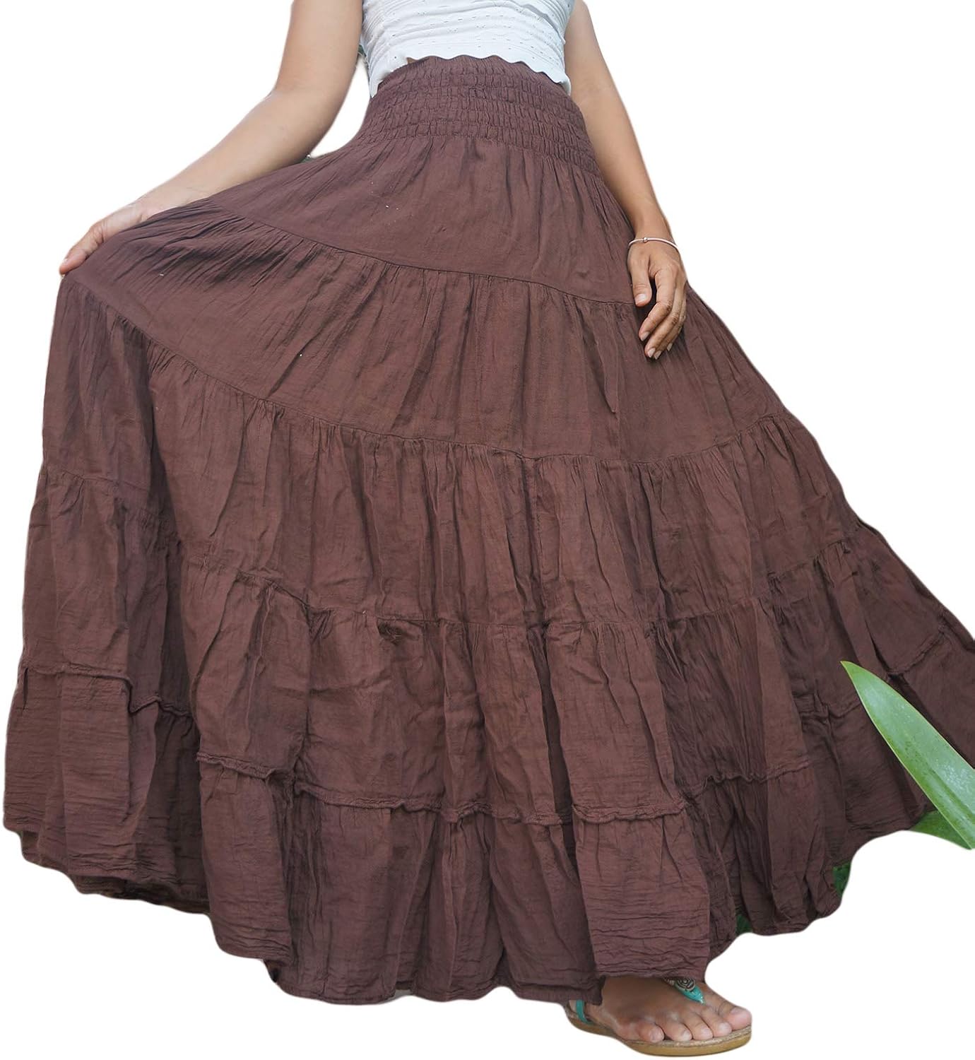 波西米亚吉普赛女士长裙多层棉质全喇叭纯色纯色衬衫