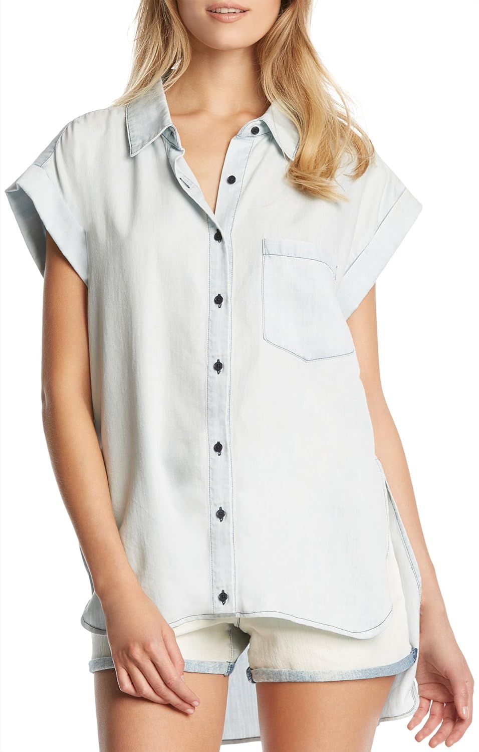 kiind of 高低纽扣前襟女衬衫 luna wash s 码