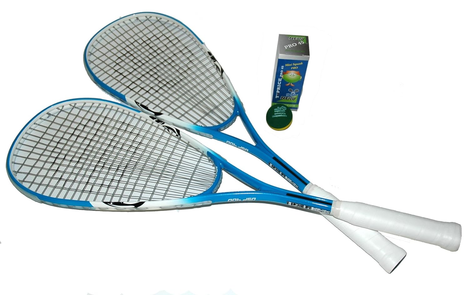 unsquashable adult squash racket set - blue/white/black, 27 inch
