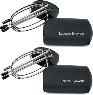老花镜 2 对黑色和金属老花镜 紧凑折叠中性眼镜 含阅读盒