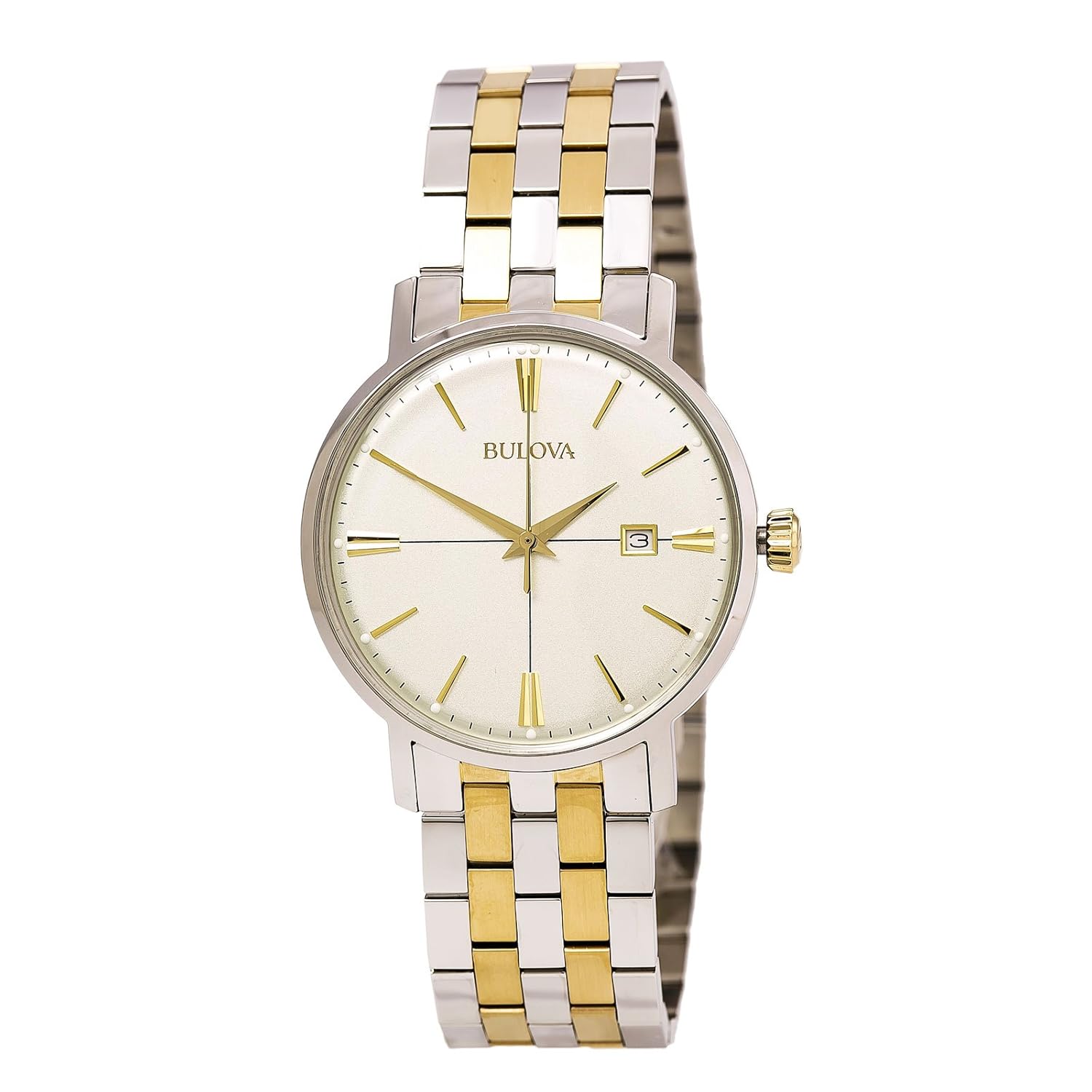 bulova宝路华 98b255 男士classic经典系列 奶油色表盘双色不锈钢表链