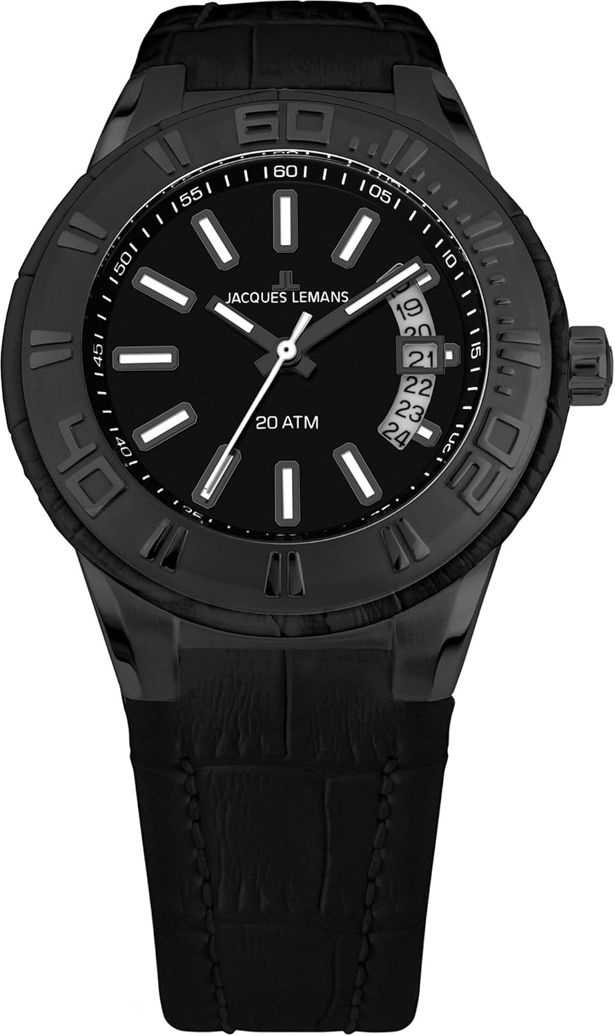 jacques lemans 男式1 – 1770j 迈阿密 sport 类似物黑色皮革表带