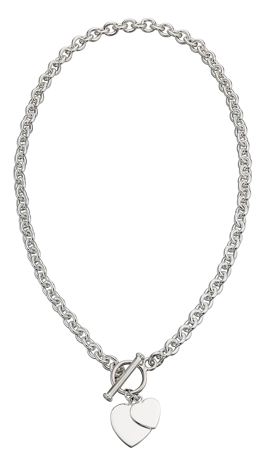 elements 纯银 925 女式银色心形标签 t-bar 纯银项链 41 厘米