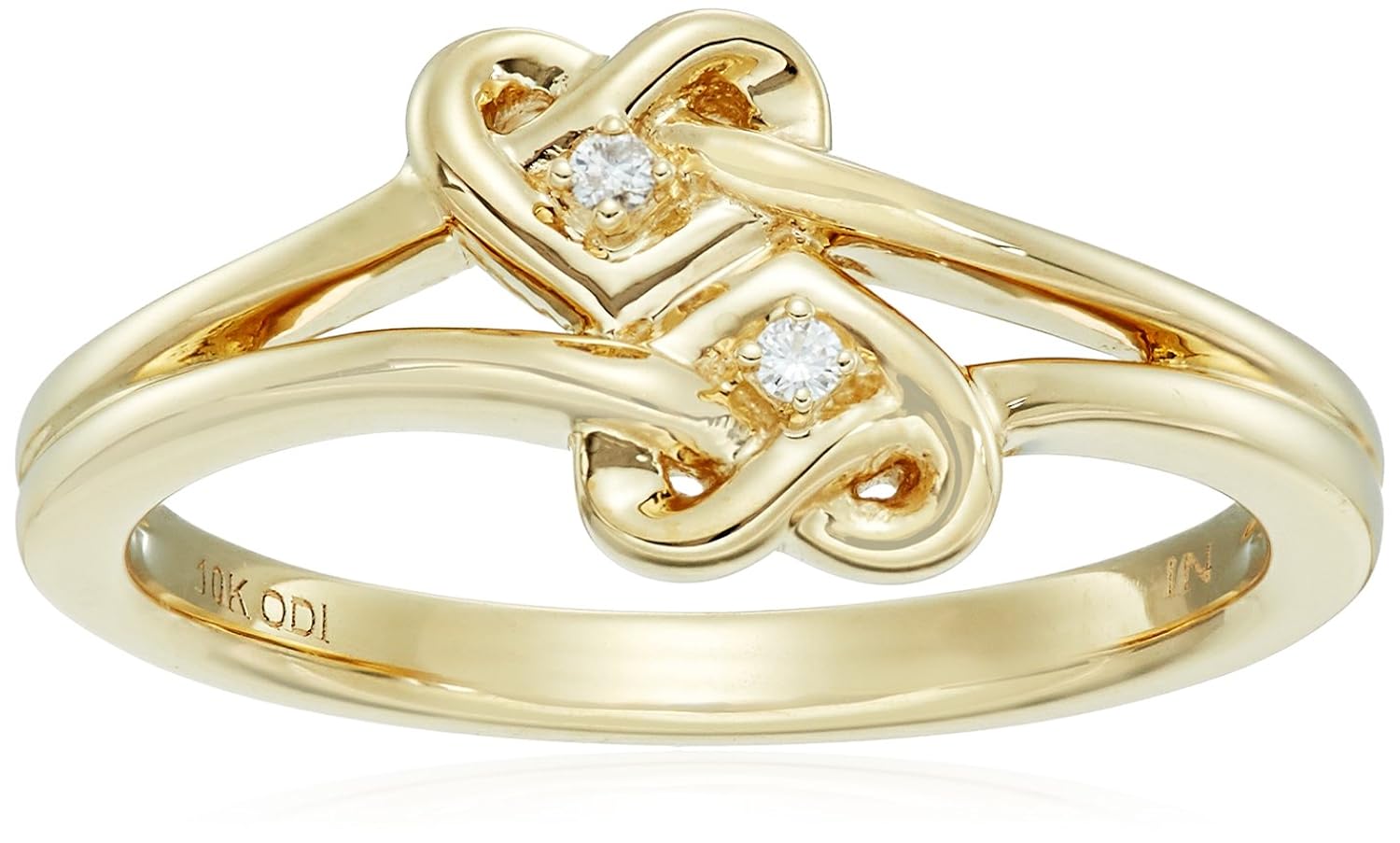 10 k 黄金钻石 accent 双心形结戒指,尺码6