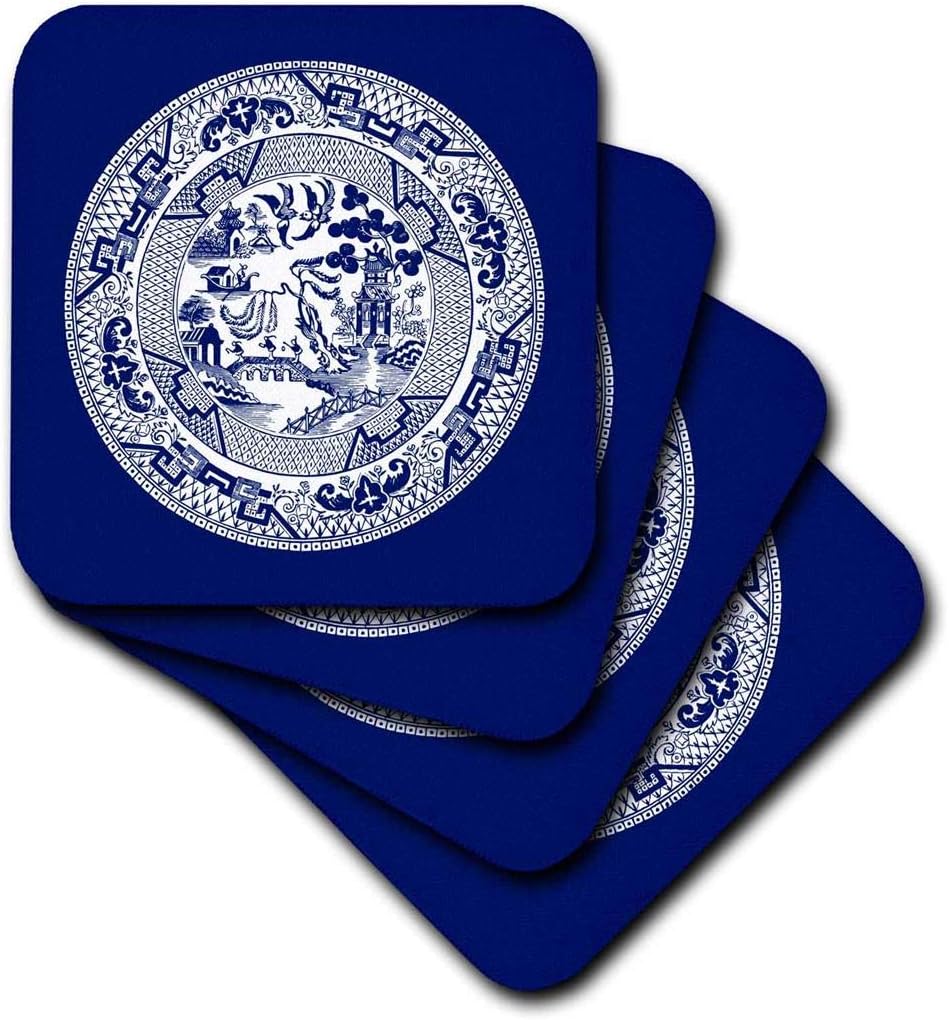 3drose willow pattern in delft blue and white - soft coasters