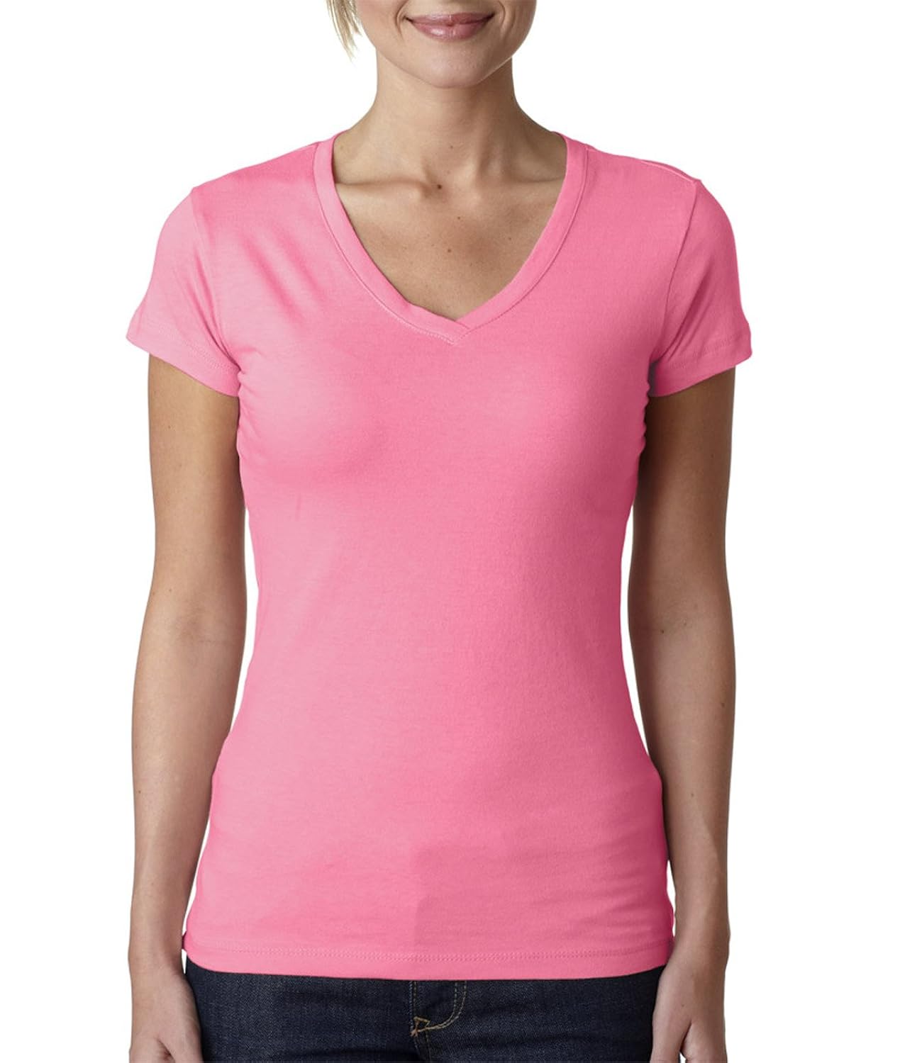 level womens sporty self fabric collar jersey t-shirt, hot pink