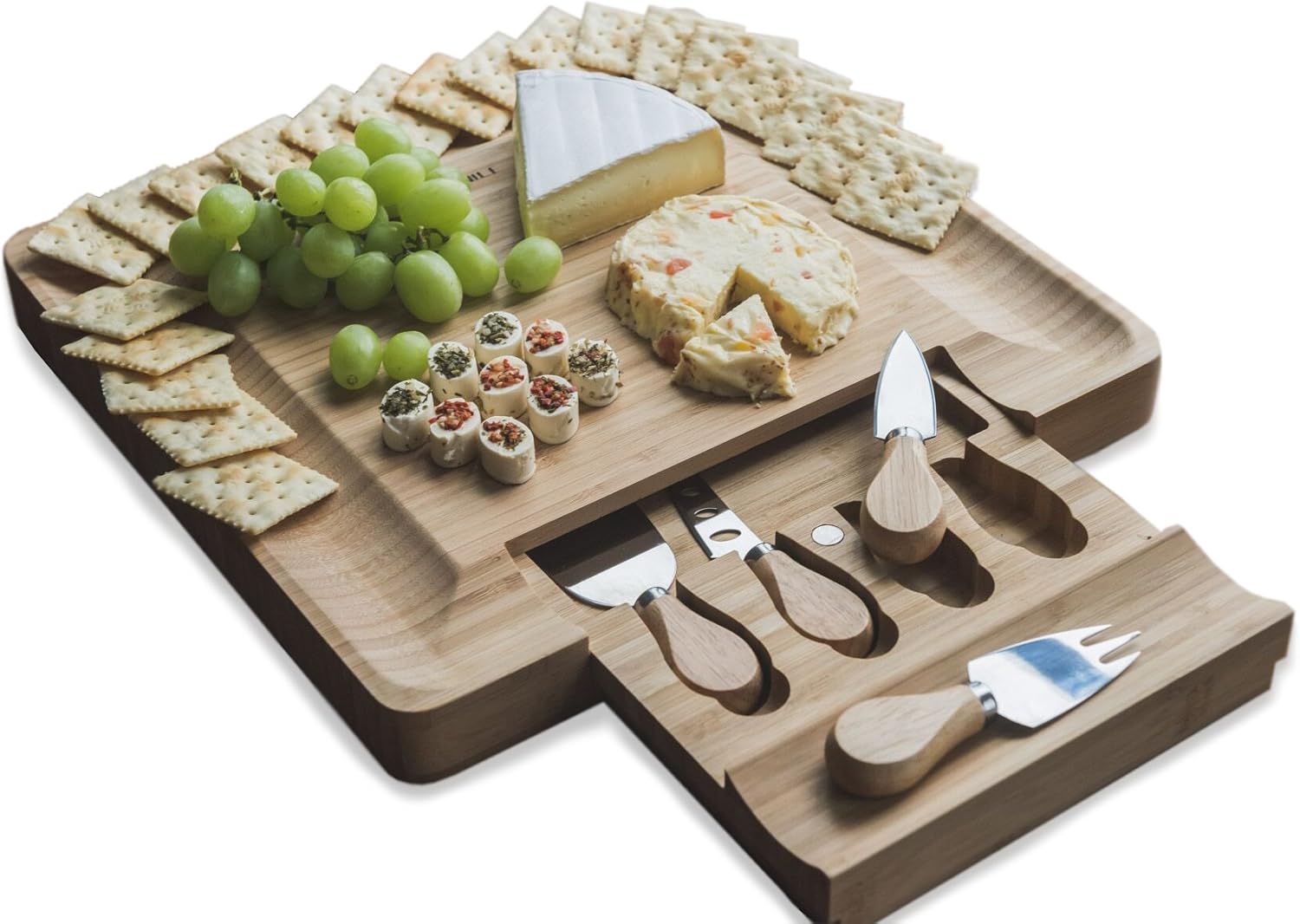 砧板,*滑出磁扣抽屉,带额外奶酪工具刀套装,食品展示品酒品派对晚餐