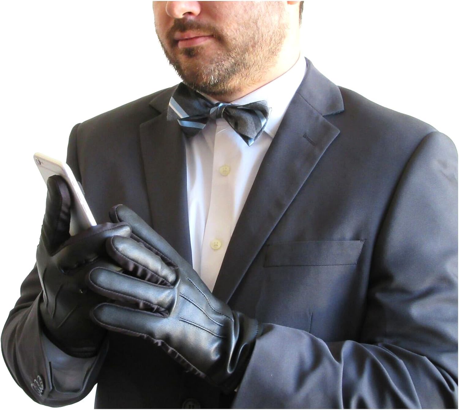 fownes touchpoint 男式抓绒/羊绒内衬黑色弹力羊皮皮手套