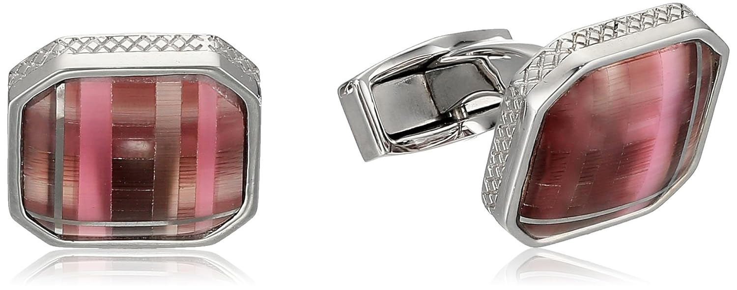 tateossian 铑纤维光学玻璃紫色方形格子袖扣