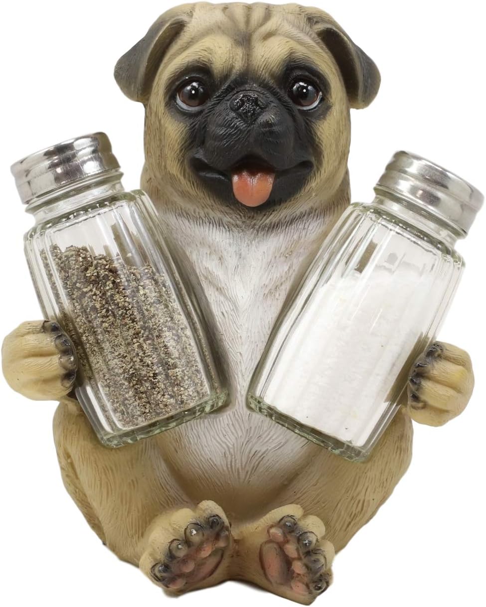 ebros 礼物逼真可爱拥抱哈巴狗装饰性玻璃盐胡椒调味瓶夹树脂小雕像