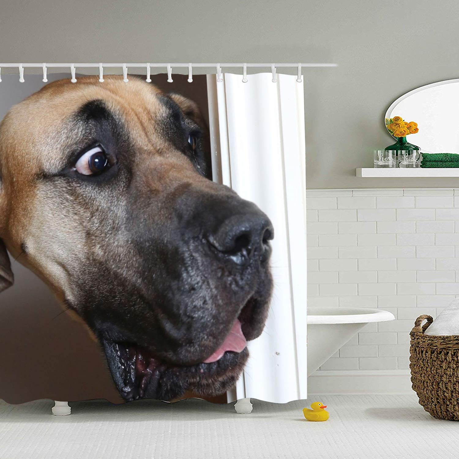 feng 动物杜宾犬印花防水浴帘衬里浴室窗帘 animal great dane dogs