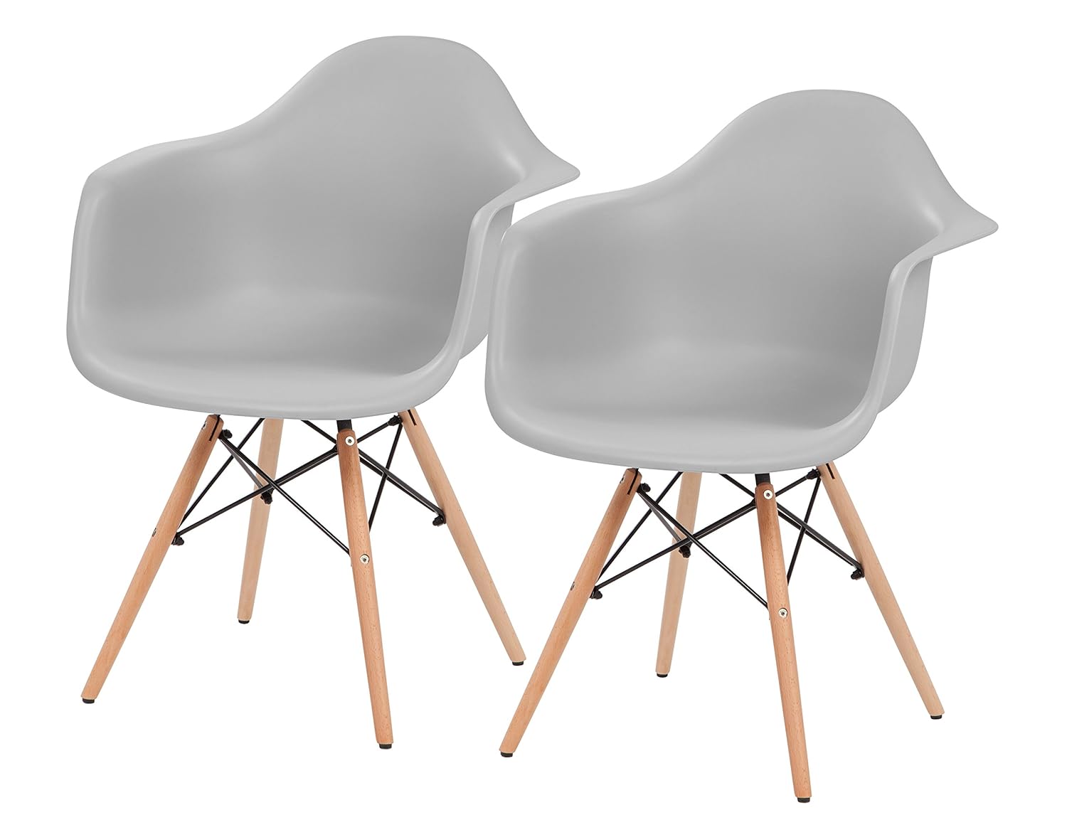 iris mid-century 现代贝壳扶手椅 带木质埃菲尔腿,2 只装,棉白色