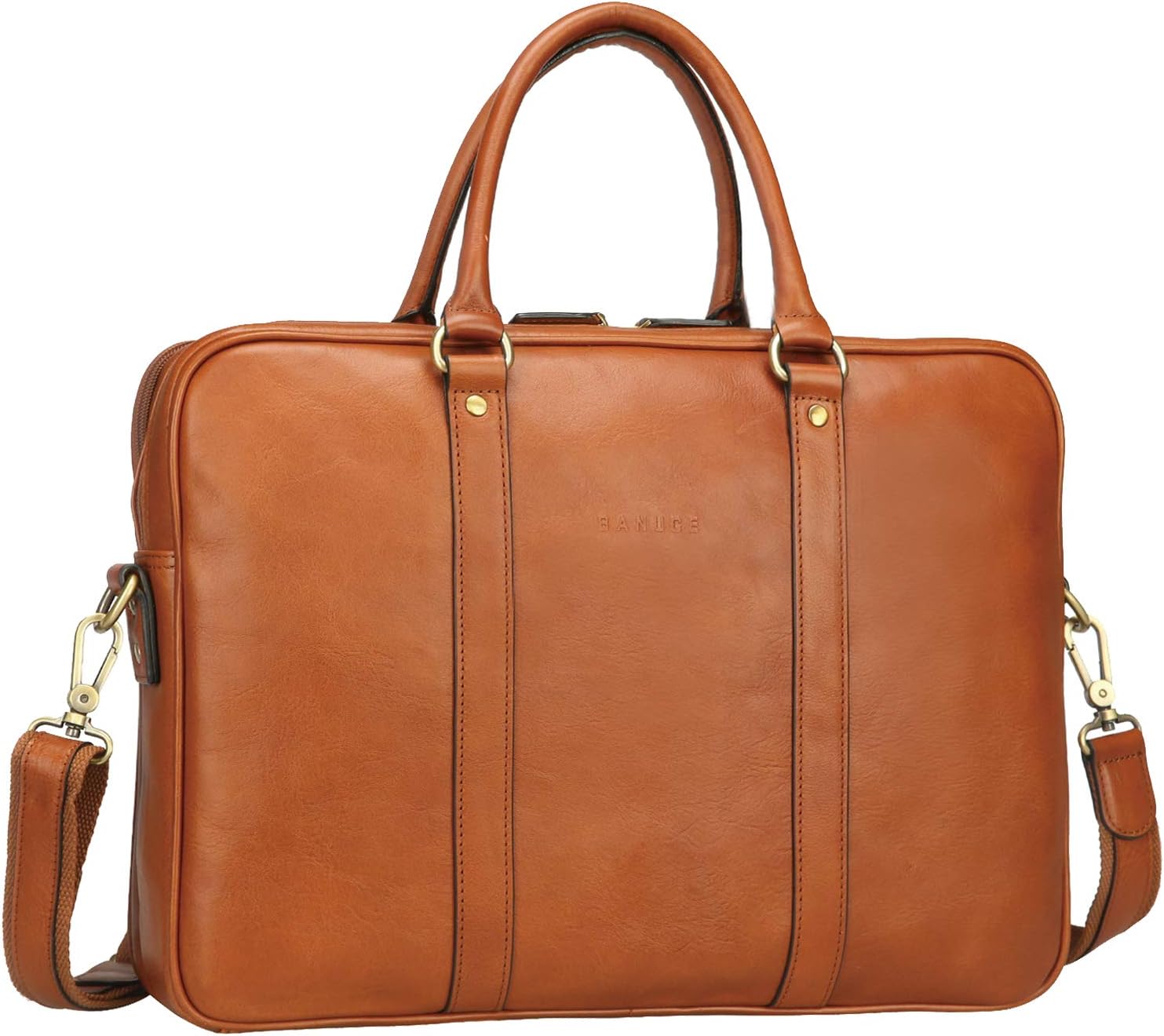 banuce 复古全粒面意大利皮革公文包男式女式商务手提包斜挎包 14