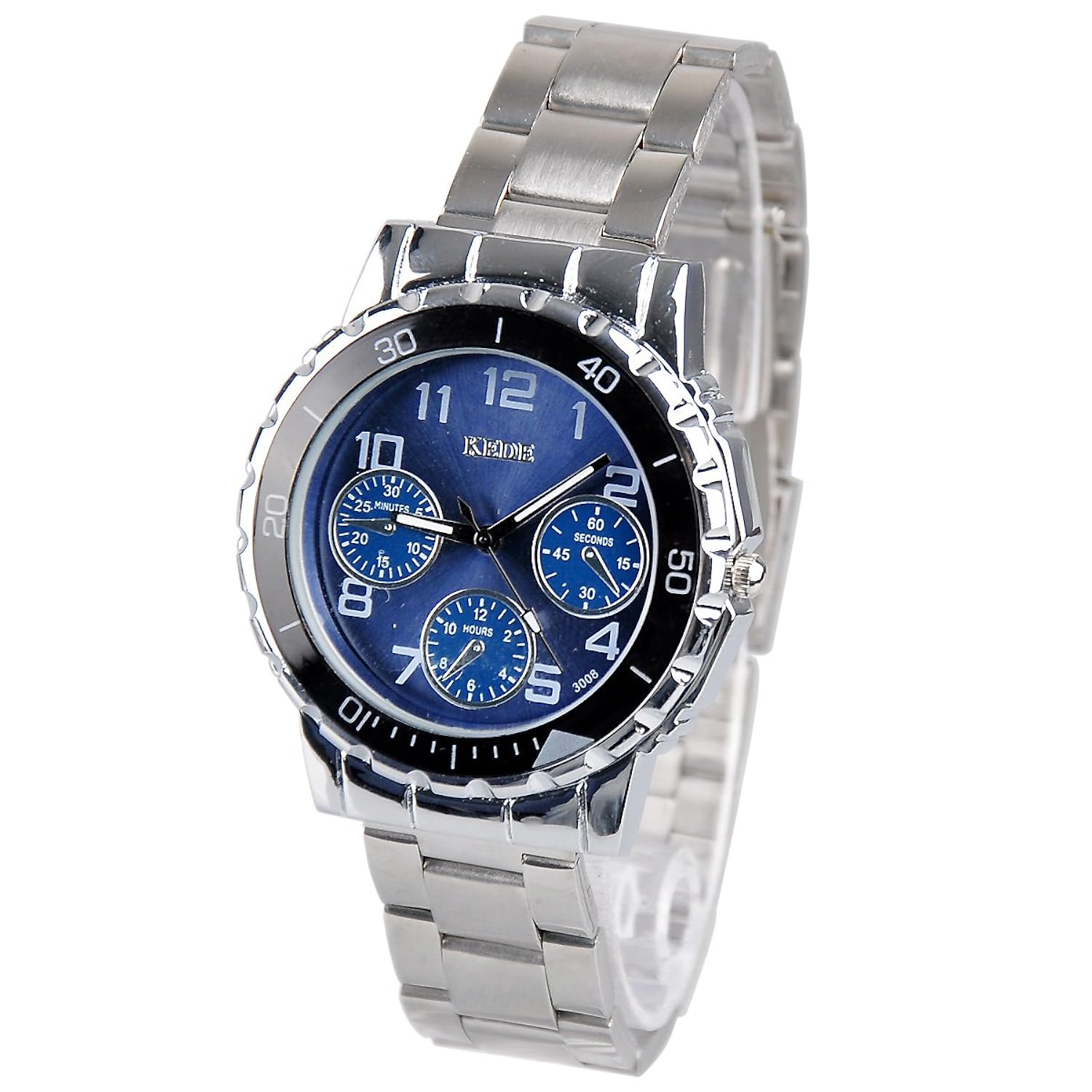 kede 可的时尚石英情侣石英男表 3008 银蓝色
