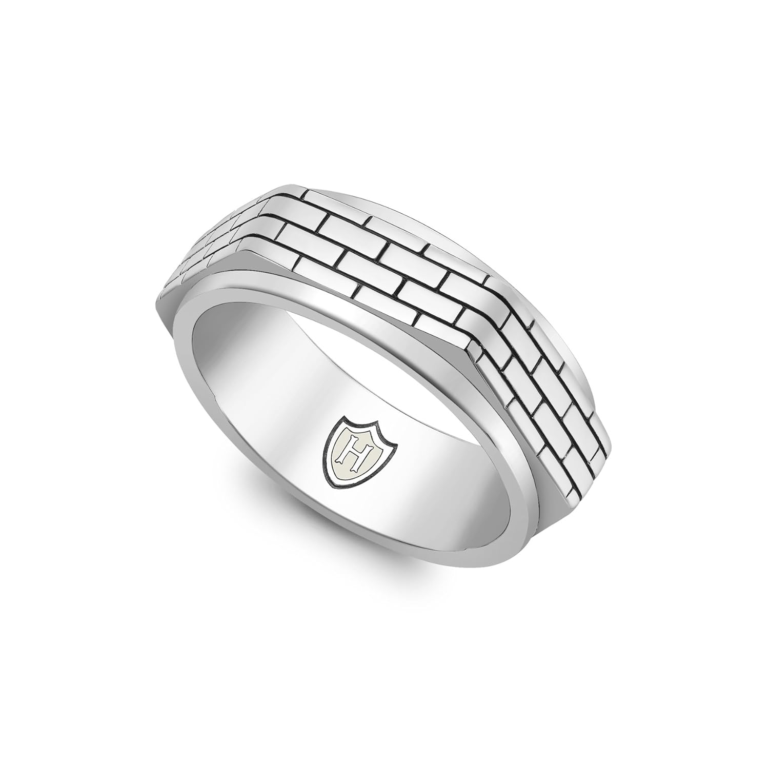 hoxton london 男式标准纯银砖图案六角形旋转戒指