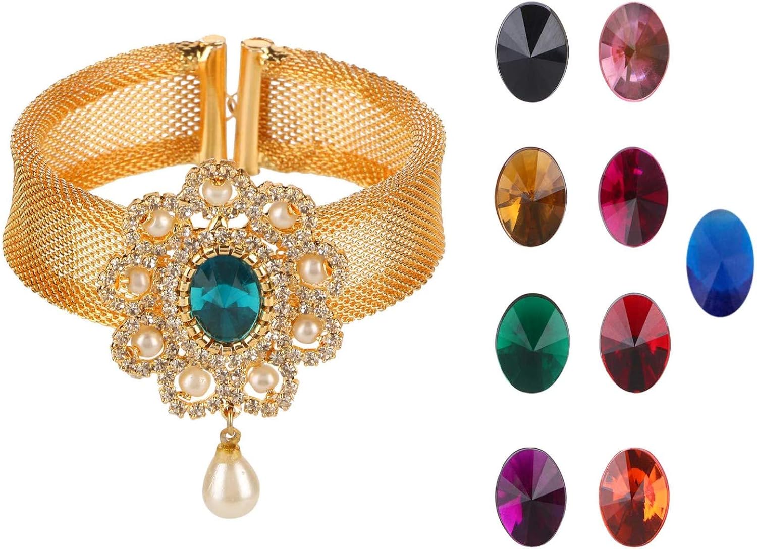 efulgenz 水晶莱茵石镀铑可变换多色宝石印度宝莱坞袖口手链珠宝