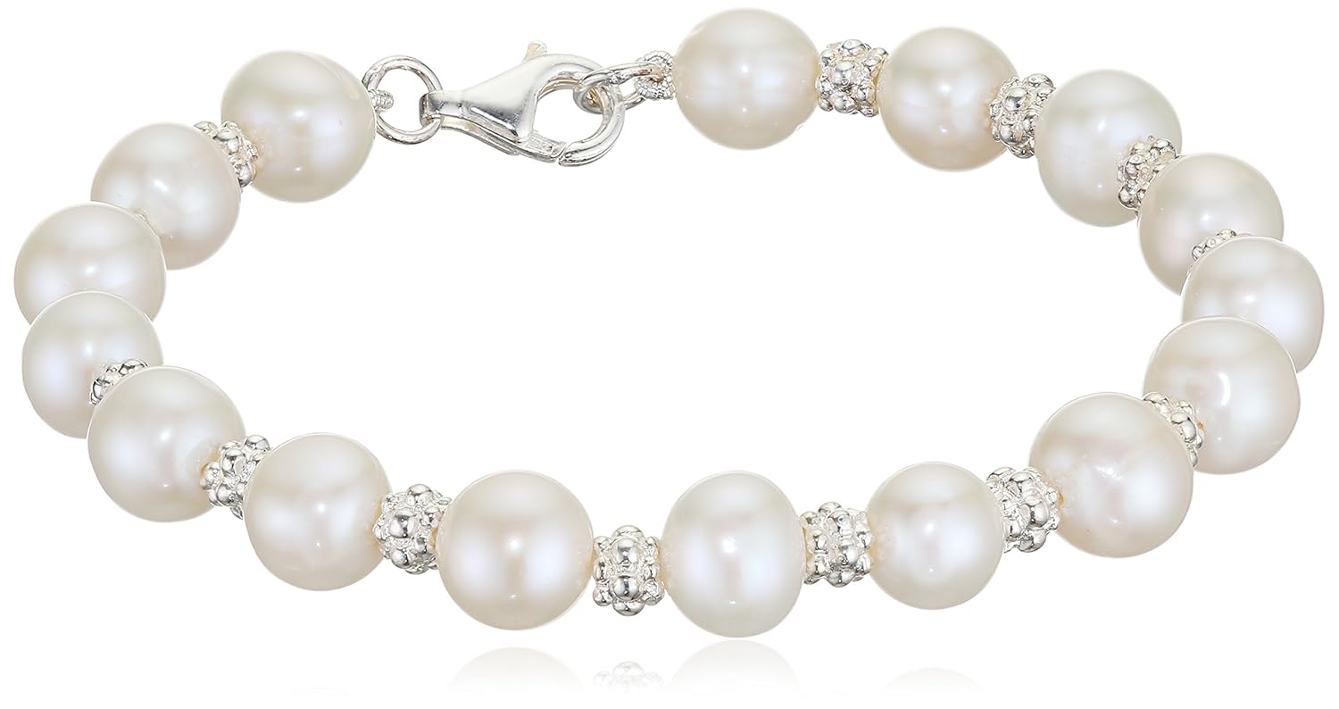 elements silver b3701w 女士珍珠纯银手链带纹理珠子长度19厘米