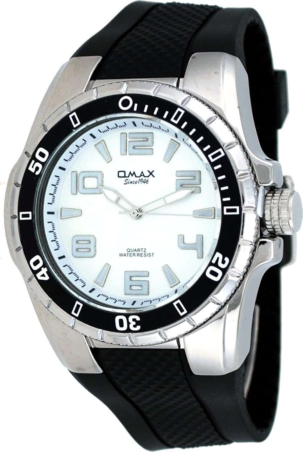 omax # e001男式黑色树脂表带休闲模拟运动手表