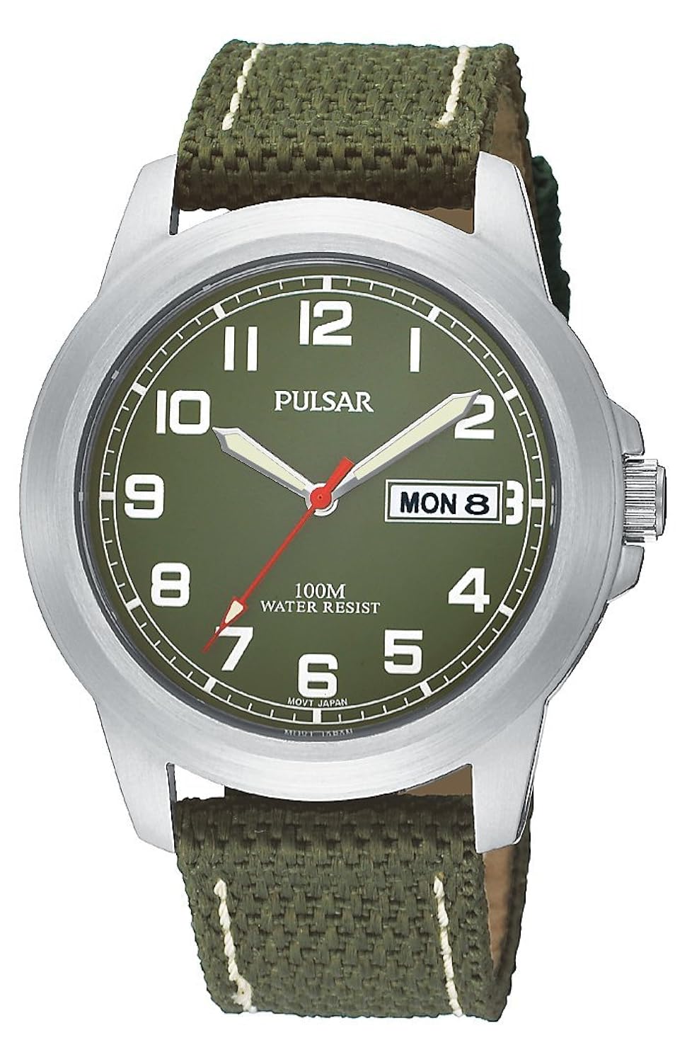 pulsar 男式 pxn125 sport 迷彩绿色表带腕表