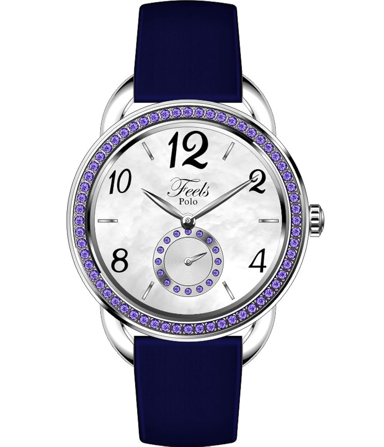 feels 雅典娜系列 女表 表圈镶钻 小三针 蓝盘绢带