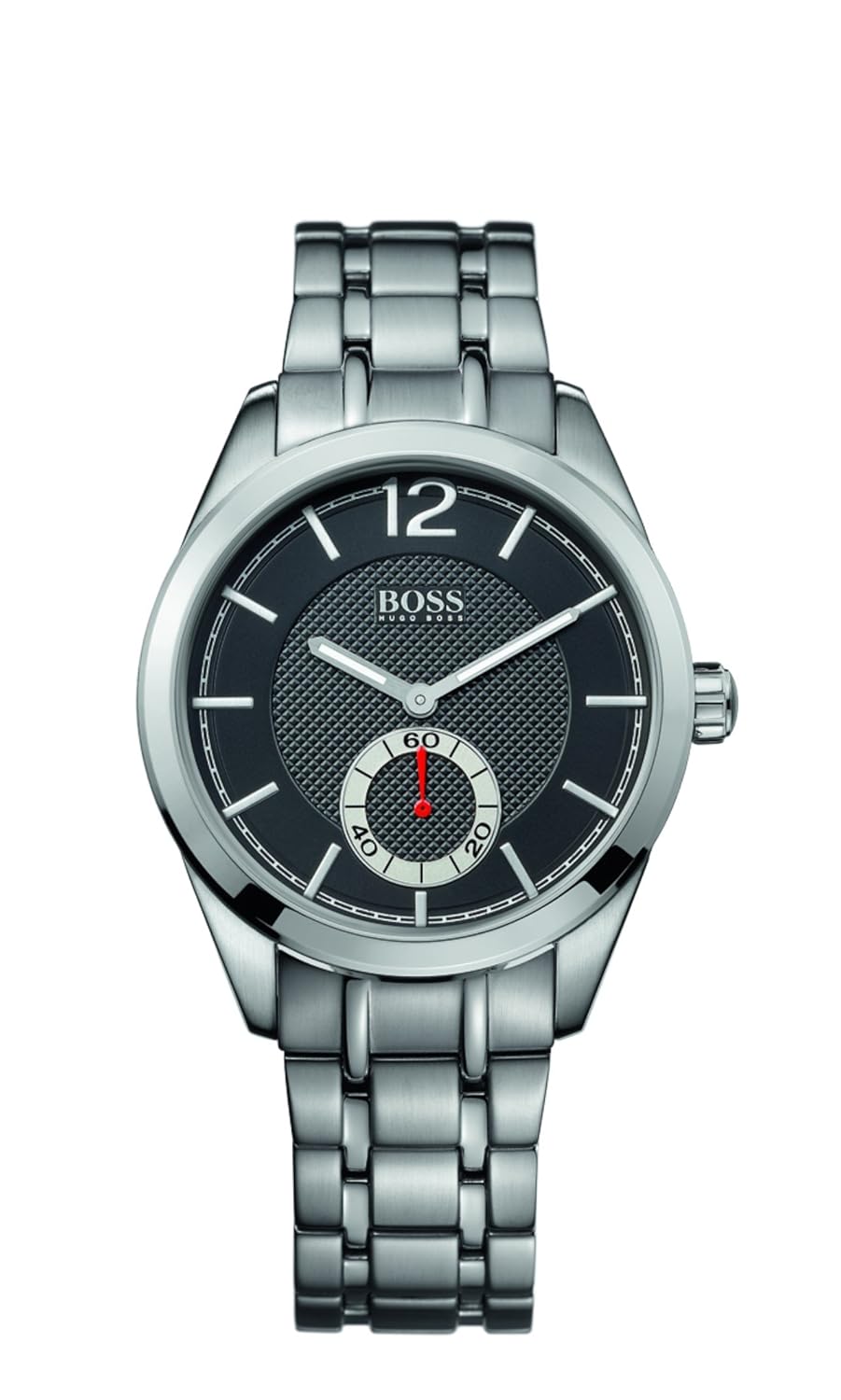 hugo boss 男式石英手表,黑色表盘 analogue 显示和银色不锈钢1512796