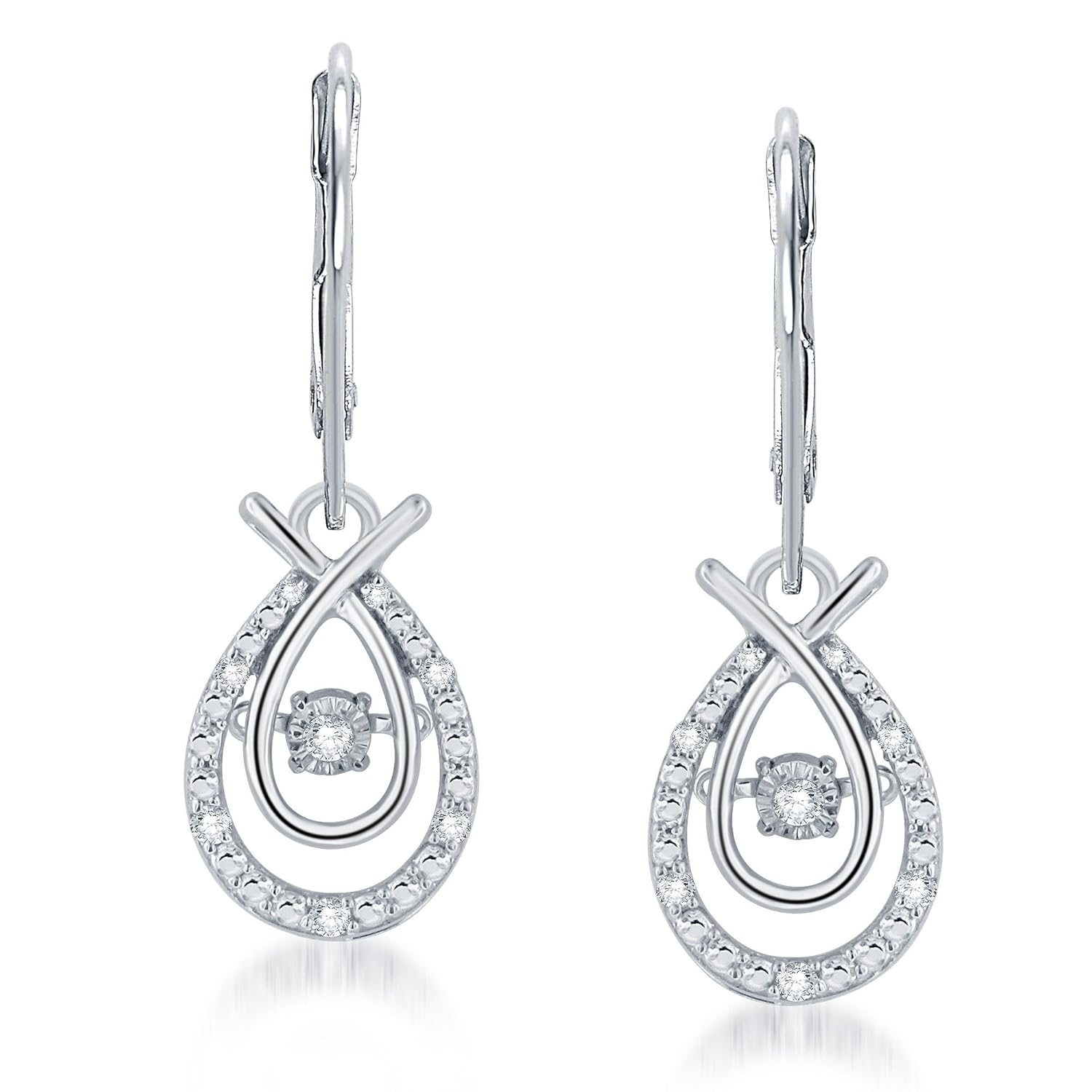 纯银圆形跳舞钻石耳坠(总重1/5克拉, i-j 颜色, i3净度)