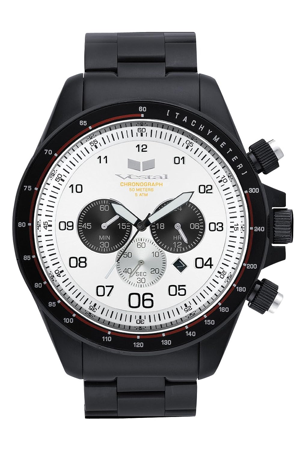 vestal 男式 zr-3 chronograph 黑色 ion-plated 白色表盘手表