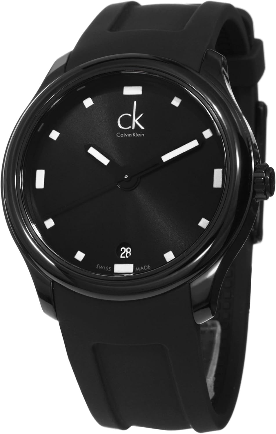 calvin klein 男式石英手表黑色表盘模拟显示屏和黑色橡胶手链 k2v2