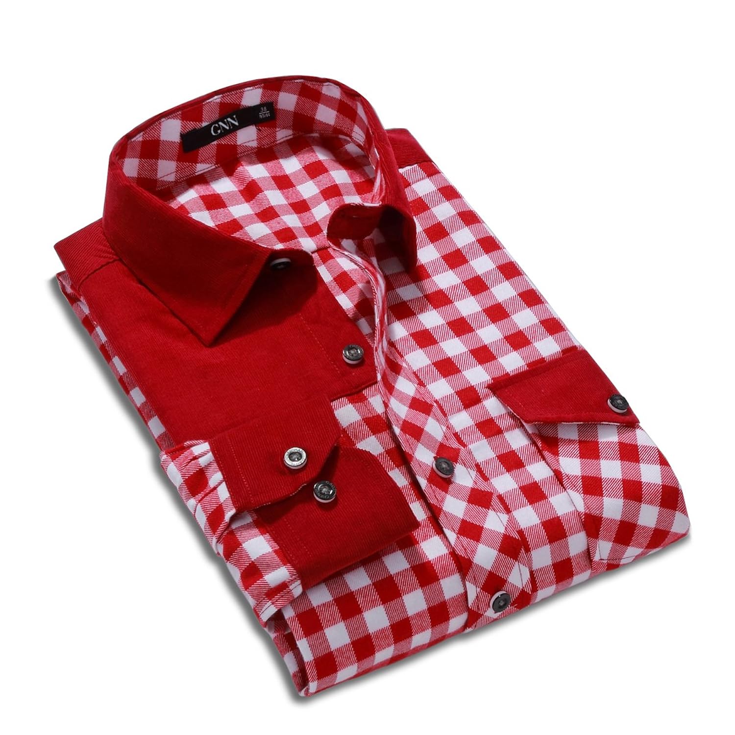 男士长袖衬衫韩版修身磨毛格子法兰绒衬衣潮 (41, 芝加哥红白小格)