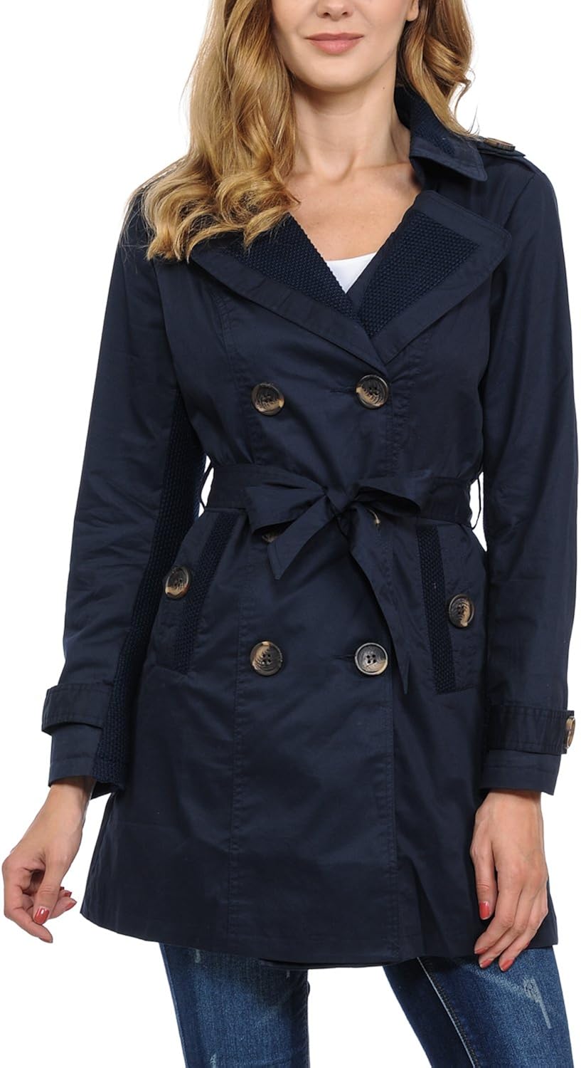 auliné 系列女士时尚双排扣风衣带腰带