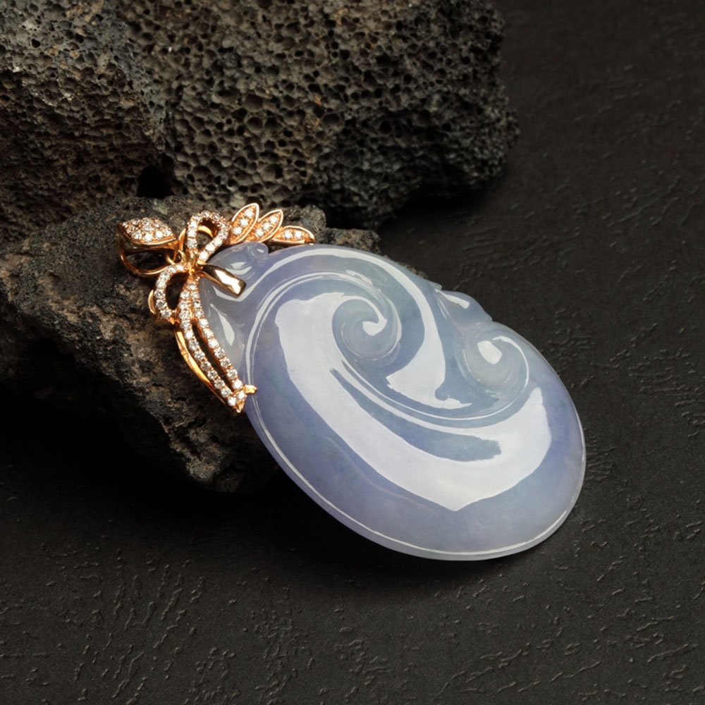 翡翠物语 天然a货翡翠 糯种紫色 精品镶嵌吊坠如意吊坠