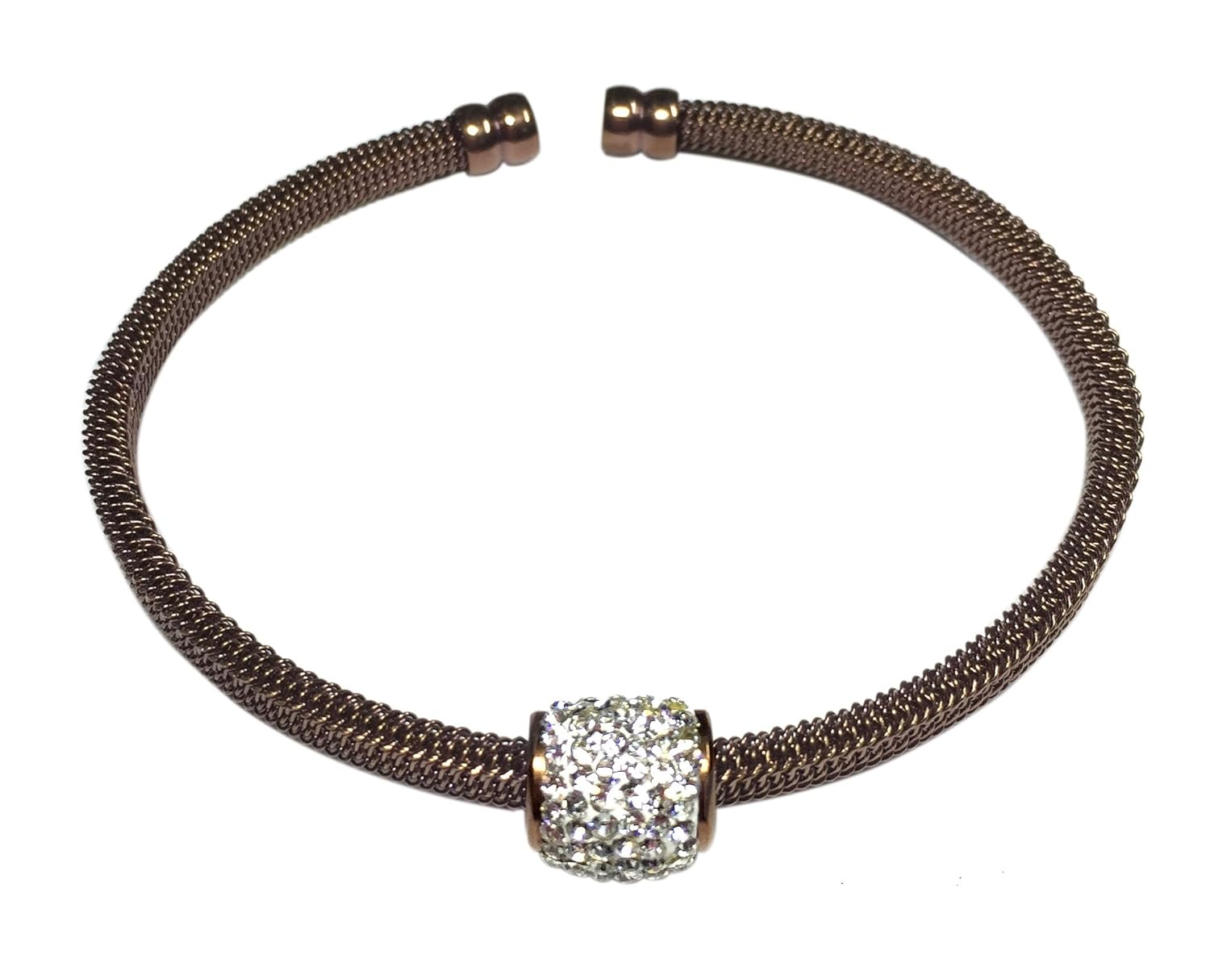 shine 女式 bronze-coloured 不锈钢网状手镯 & 闪烁串珠 stationgn