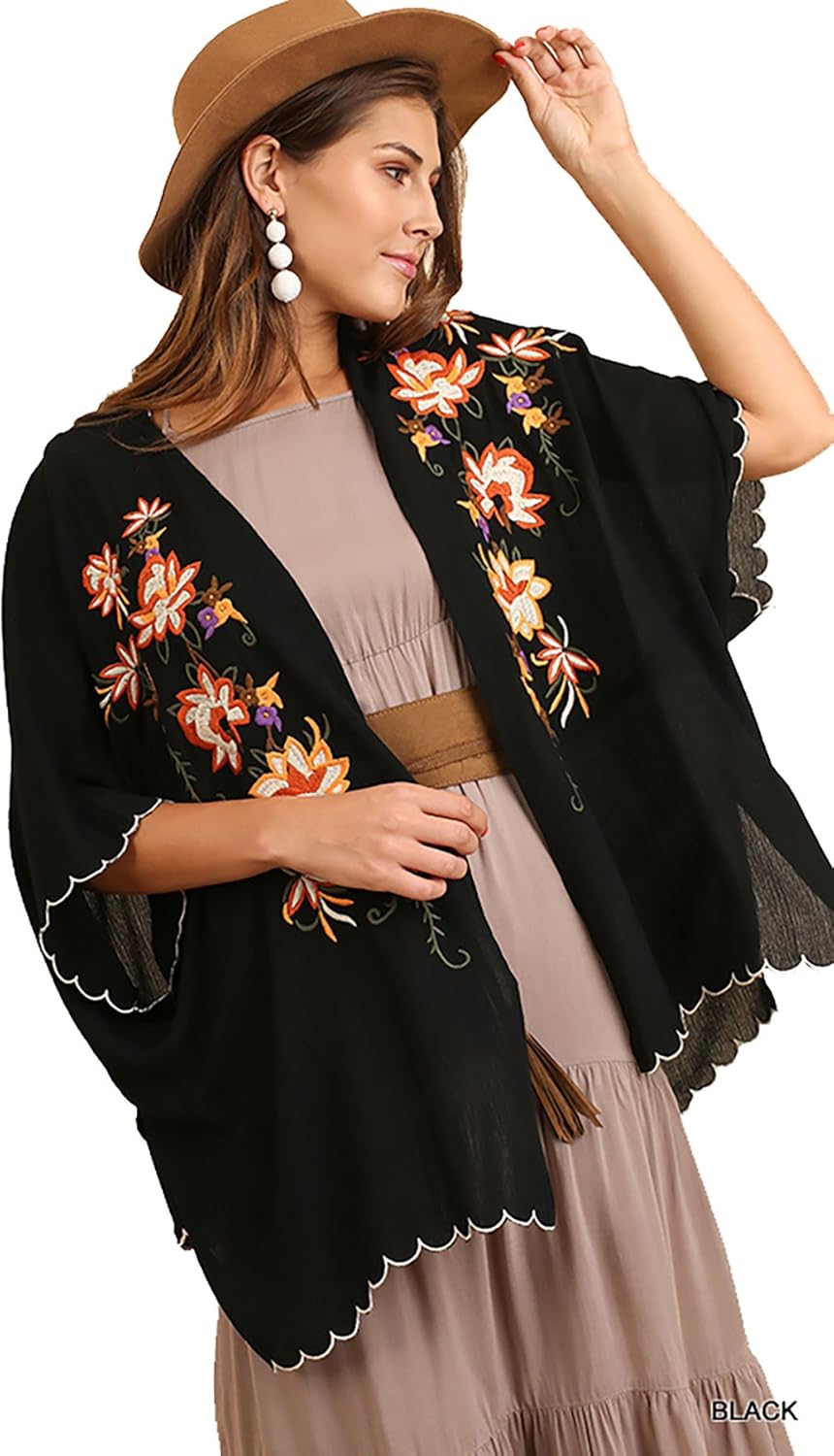 umgee 女式前开襟花卉刺绣和服,带扇形下摆 a3753