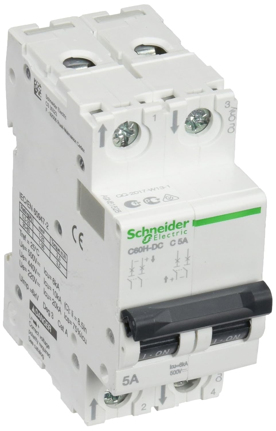 schneider a9n61525 mcb 微型断路器 c60h-dc 2p 5a,白色