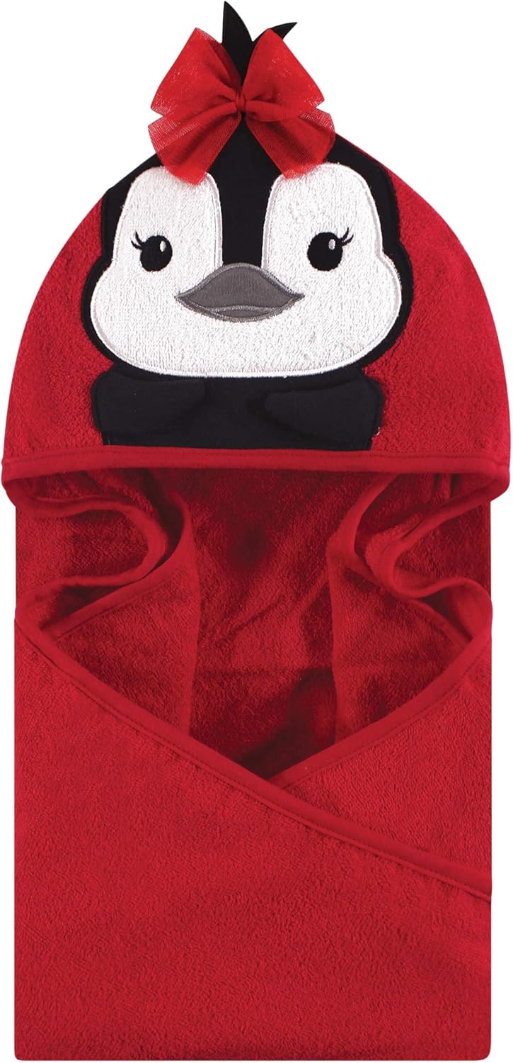 hudson baby 动物图案连帽浴巾 红色企鹅 均码