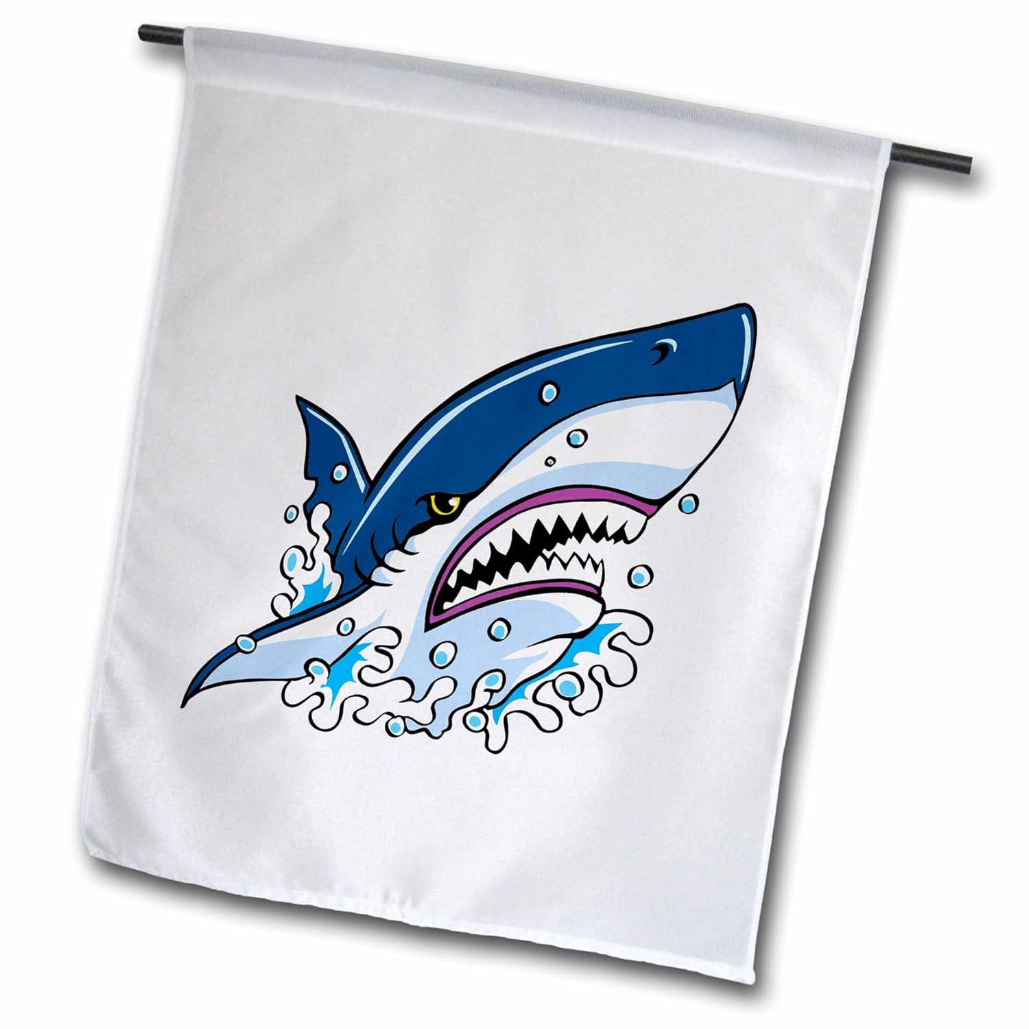 3drose russ billington 设计 – 鲨鱼与开放 jaws 跳跃从水 – 旗帜