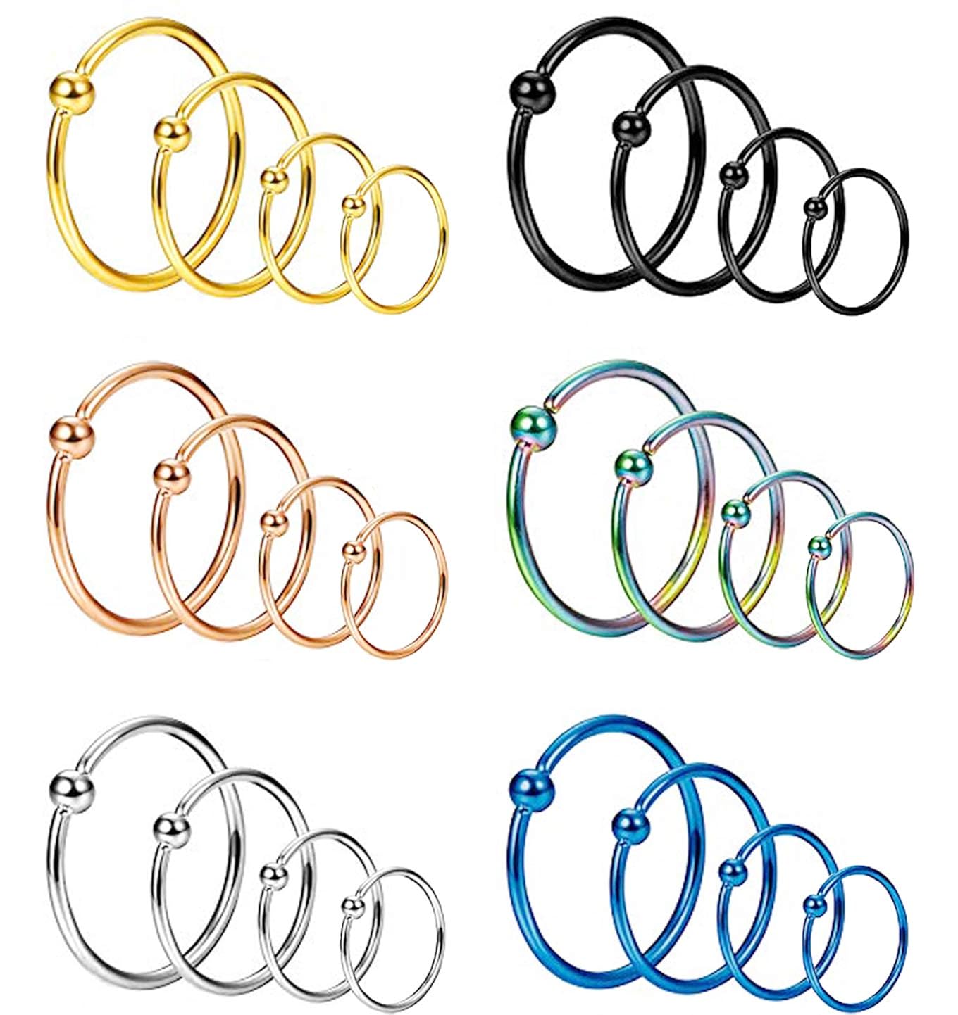 yovoro 24 件 20g 不锈钢鼻环环环软骨螺旋耳环穿孔